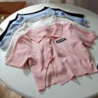 Short-sleeve Lettering Button-up Cardigan