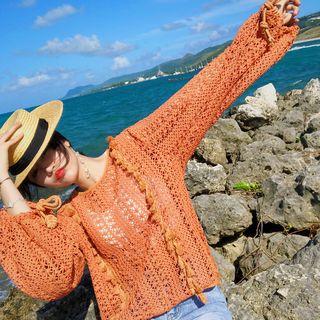 Crochet Knit Top With Tassel