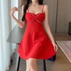 Spaghetti Strap Bow Detail Mini Dress