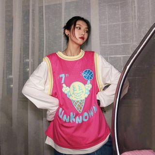 Mock Two Piece Printed Long-sleeve T-shirt