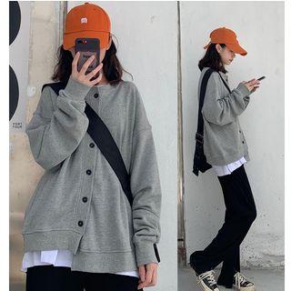 Plain Long-sleeve Buttoned Top