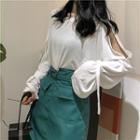 Long-sleeve Cut Out T-shirt / Pocket-detail Mini A-line Skirt