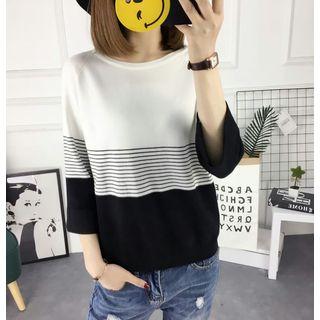 Two-tone 3/4-sleeve Knit Top