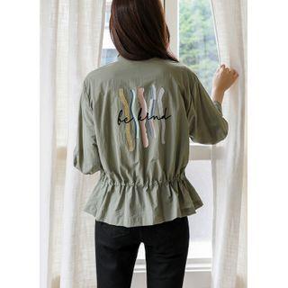 Printed Drawstring Zip-up Jacket
