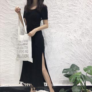 Back Lace-up Cut Out Short-sleeve Side-slit Dress