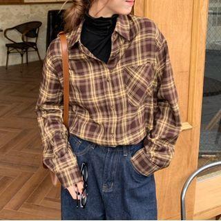 Front Pocket Plaid Button-up Shirt