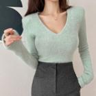 Padded Shoulder Boucle Cropped Knit Top