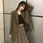 Floral Midi A-line Skirt / Cropped Knit Cardigan / Blazer / Set