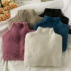 Mock Crew-neck Furry-knit Sweater In 5 Colors