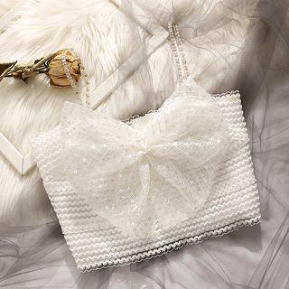 Rhinestone Strap Bow Camisole Top White - One Size