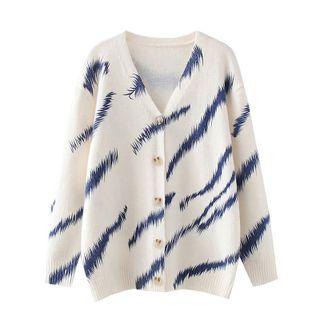 Printed Cardigan Blue Pattern - White - One Size