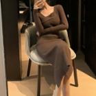 Square-neck Knit Midi Dress