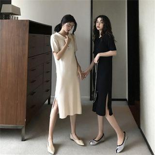 Side-slit Crewneck Knit Dress