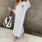 Letter Print Maxi T-shirt Dress Melange White - One Size