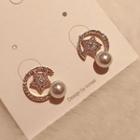 Faux Pearl Rhinestone Star Earring 1 Pair - Silver Pin - As Shown In Figure - One Size