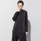 Long-sleeve Mock Two-piece Button-up T-shirt
