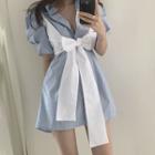 Set: Puff-sleeve Shirtdress + Bow Camisole Top