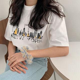 New York Print Cotton T-shirt
