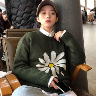 Flower Print Sweater Green - One Size