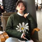 Flower Print Sweater Green - One Size