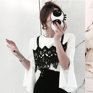Set: Strappy Lace Top + Long-sleeve Chiffon Top