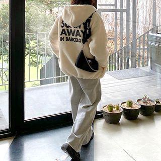Letter Zip-up Faux-shearling Hoodie