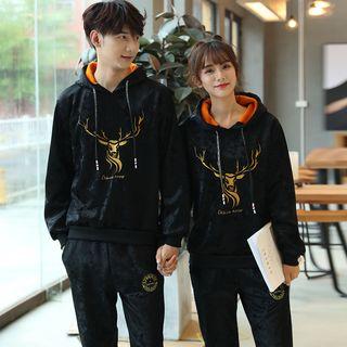Couple Matching Set: Velvet Long-sleeve Hoodie + Sweatpants