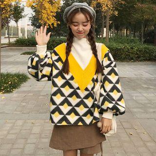 Pattern Mock Two-piece Pullover