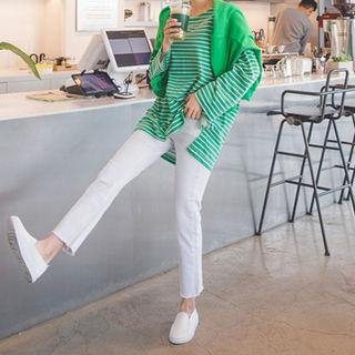 Cropped Frey-hem Flat-front Pants