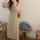 Long-sleeve Floral Print Button-up Midi Dress