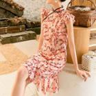 Traditional Chinese Sleeveless Patterned Frill Trim Dress
