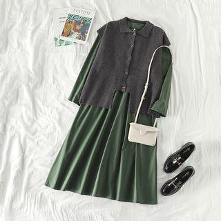 Plain Knit Vest / Plain Round Neck Long-sleeve Dress