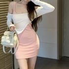 Long-sleeve Crop Top / Spaghetti Strap Bodycon Dress