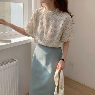 Puff Sleeve Dotted Ruched Top