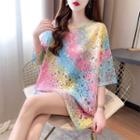 Elbow-sleeve Floral Tie Dye T-shirt