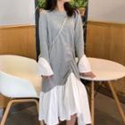 Two-tone Flared-sleeve Midi Dress