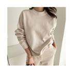 Drop-shoulder Plain Sweatshirt Light Beige - One Size