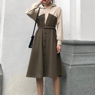 Hooded Mock Two-piece A-line Dress