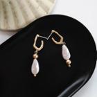 Irregular 925 Sterling Silver Faux Pearl Dangle Earring 1 Pair - S925 Silver Studded Earring - Gold & White - One Size