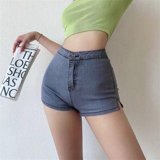 High-waist Side-slit Skinny Denim Hot Shorts
