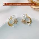 Flower Rhinestone Faux Pearl Alloy Earring A0558 - 1 Pair - Gold - One Size