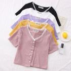 Button-down Lace-trim Crop Top