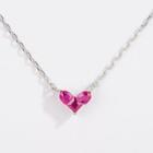 Heart Faux Crystal Pendant Sterling Silver Necklace Silver & Pink - One Size