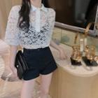 Lace Loose-fit Short-sleeve Top As Shown In Figure - One Size