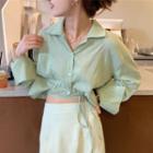 Long-sleeve Polo Collar Cropped Strap Knot Shirt