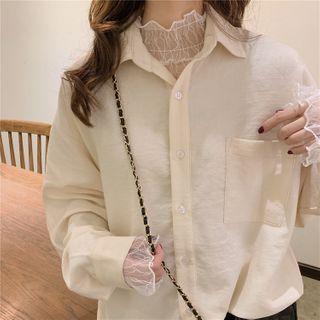 Long-sleeve Plain Shirt / Lace Top