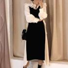 Layered Collar Blouse / Mock Two-piece Midi Sleeveless Dress