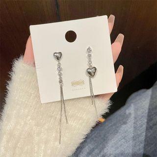Heart Rhinestone Alloy Fringed Earring