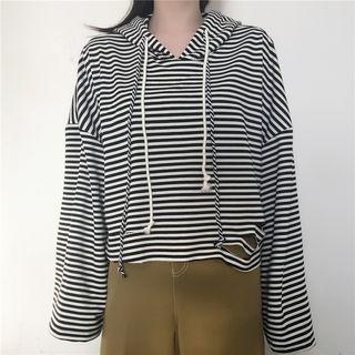 Striped Distressed Loose-fit Hooded Pullover