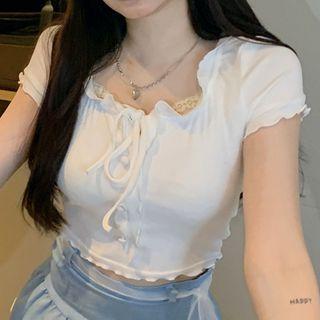 Short-sleeve Lace-up T-shirt White - One Size